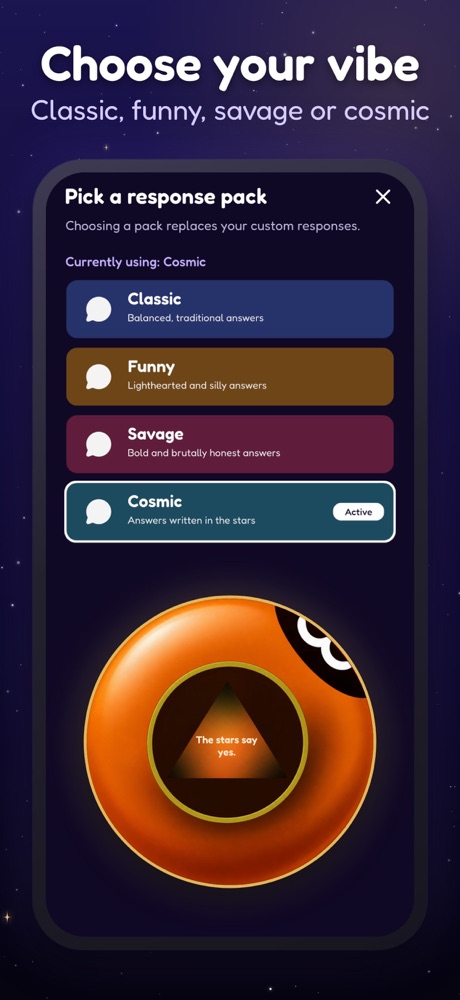 Picking an answer pack: Classic, Funny, Savage or Cosmic