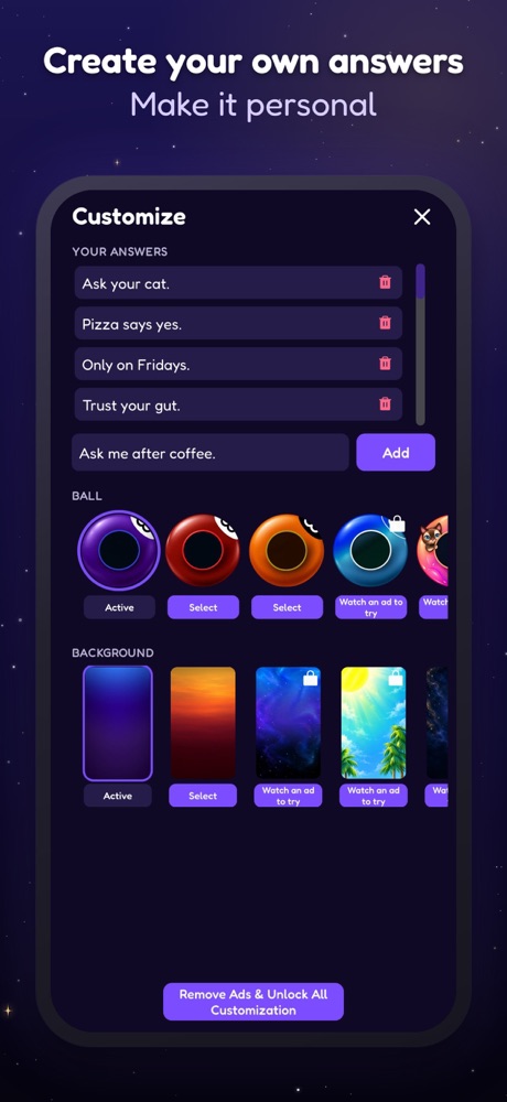 Writing your own answers in Mystic 8 Ball