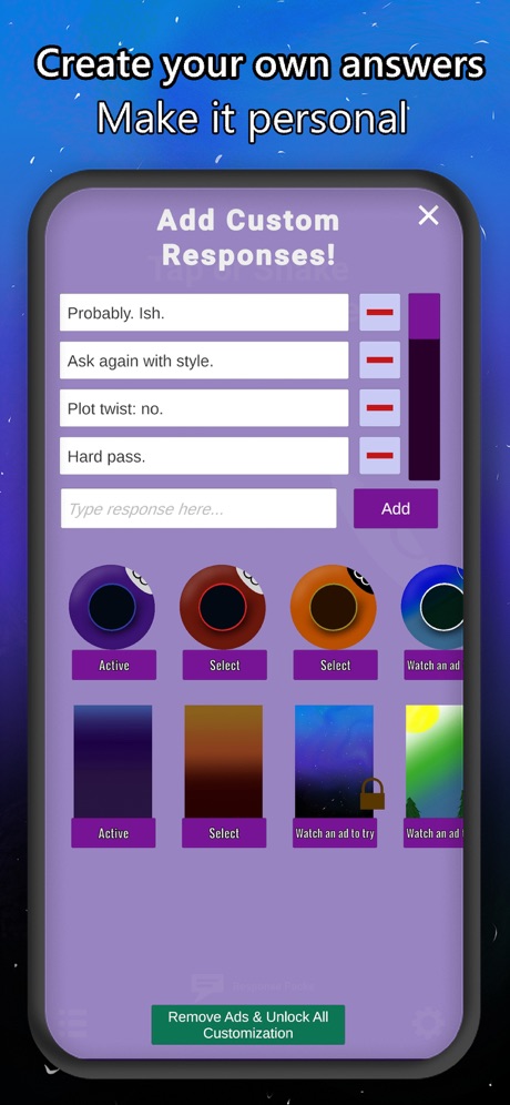 Creating custom answers in Mystic 8 Ball