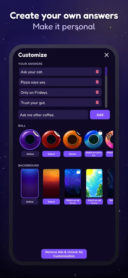 Writing your own answers in the Mystic 8 Ball app